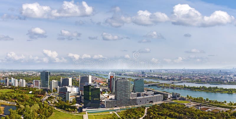 Amazing skyline of Donau City Vienna at the danube royalty free stock image