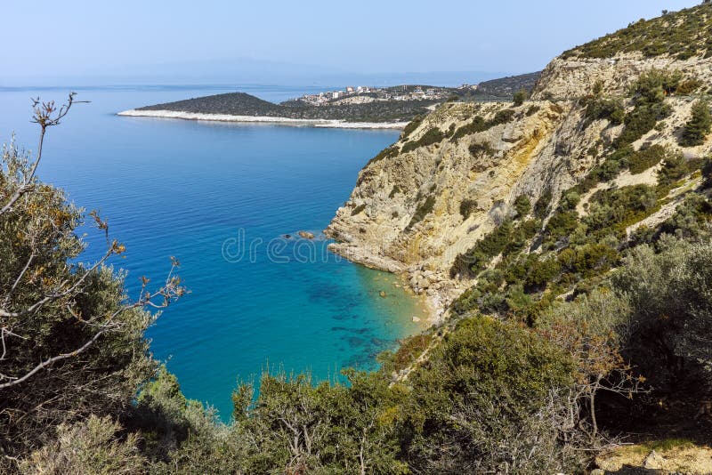 Amazing small beach with blue waters in Thassos island, Greece royalty free stock photos Amazing small beach with blue waters in Thassos island, Greece royalty free stock photos