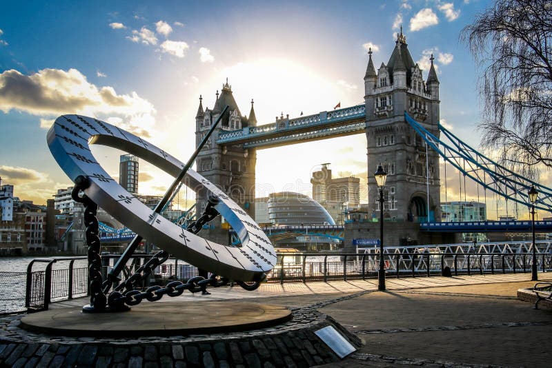 Amazing sunset in London against the backdrop of the Tower Bridge and The Shard