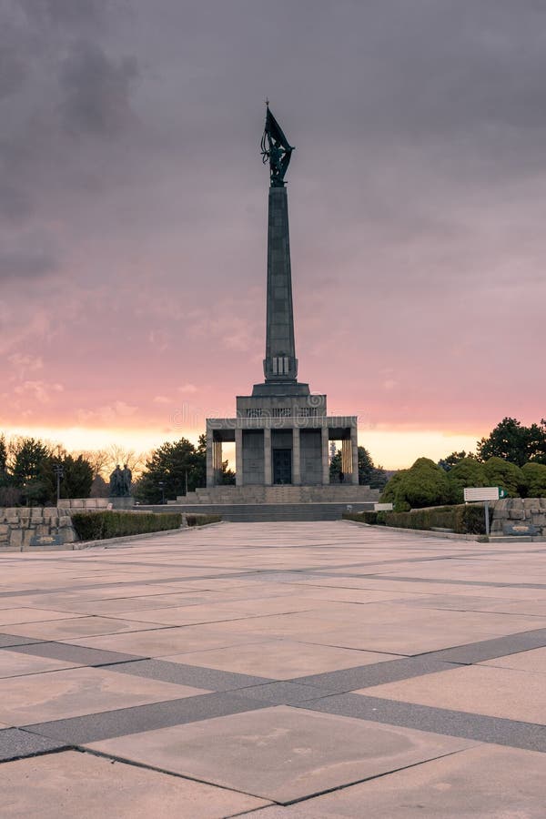 Amazing sunset over the Slavin memorial in Bratislava,  Slovakia, reminiscent of soviet soldiers