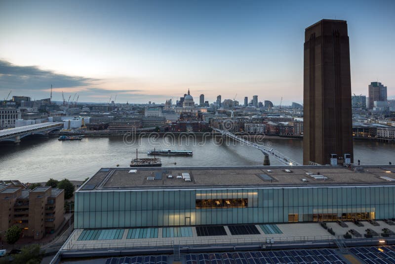 Amazing Sunset panorama from Tate modern Gallery to city of London, England, Great Britain