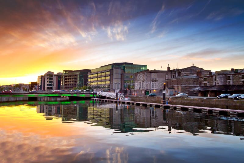 Amazing sunset at the river of Cork city