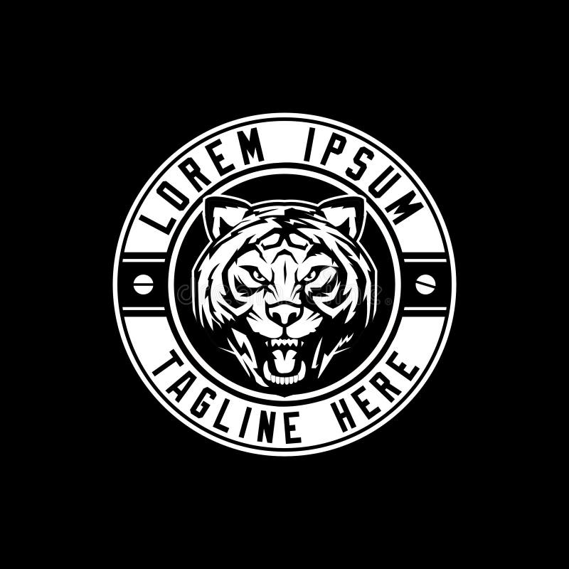 Amazing black and white cartoon tiger head logo round emblem vector logo template