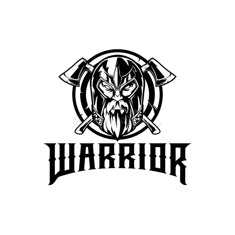 Warrior head with axe vector logo black and white