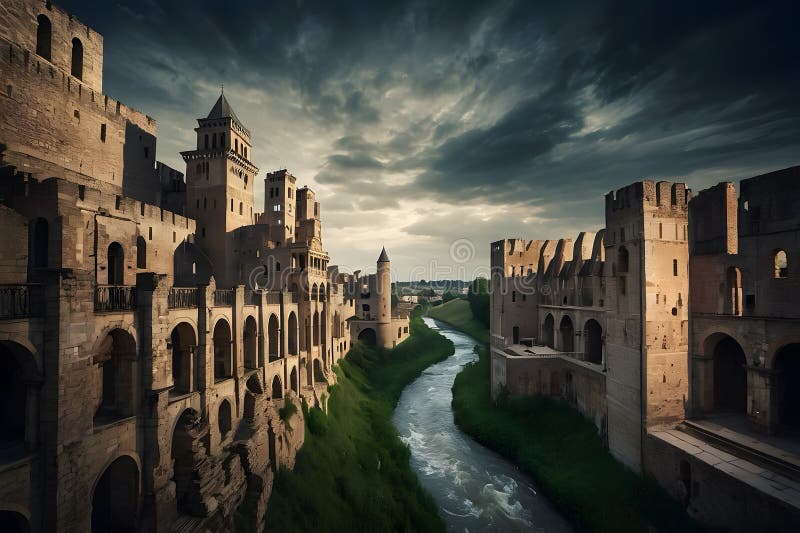 An amazing view of an ancient castle stock images