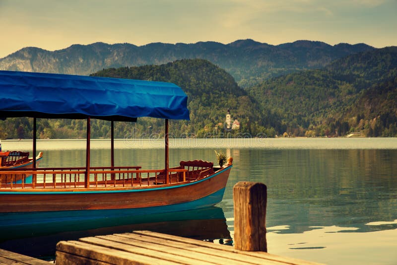 Amazing View On Bled Lake. Springtime or summertime in Slovenia. Bled is a town on Lake Bled in Slovenia. It is most notable as a popular tourist destination in royalty free stock photography Amazing View On Bled Lake. Springtime or summertime in Slovenia. Bled is a town on Lake Bled in Slovenia. It is most notable as a popular tourist destination in royalty free stock photography