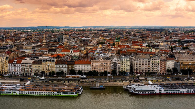 Amazing View Of Central Budapest At Sunset With The City's Main Attractions. Amazing view scene stock images, royalty-free photos and pictures