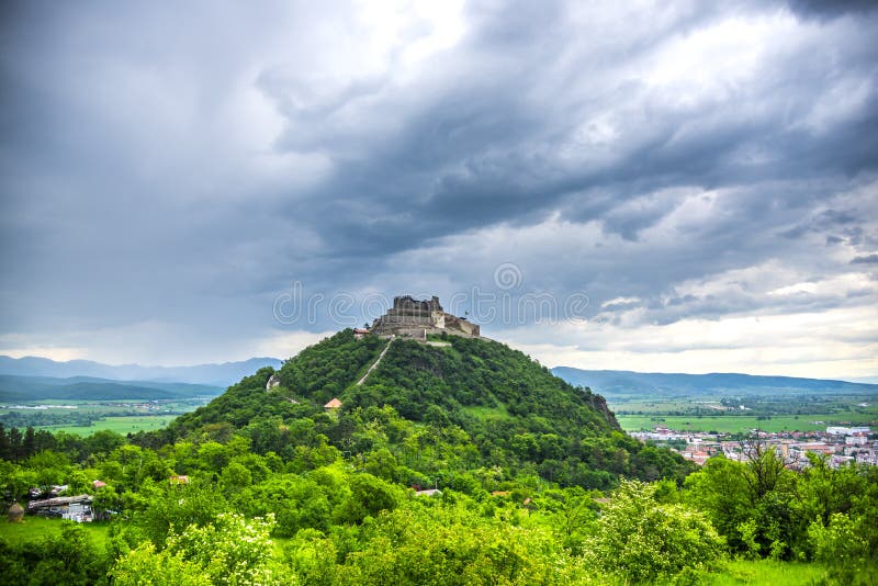 Old Deva citadel on the top of hill , Romania