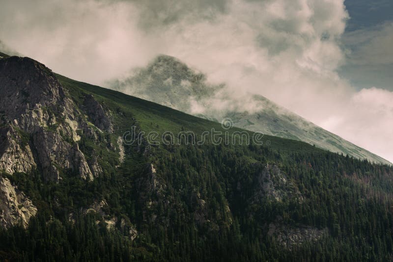 Úžasný výhled na hory v národním parku Vysoké Tatry. Slovensko. Evropa. Horská turistika. Koncept cestovního životního stylu, harmonie s