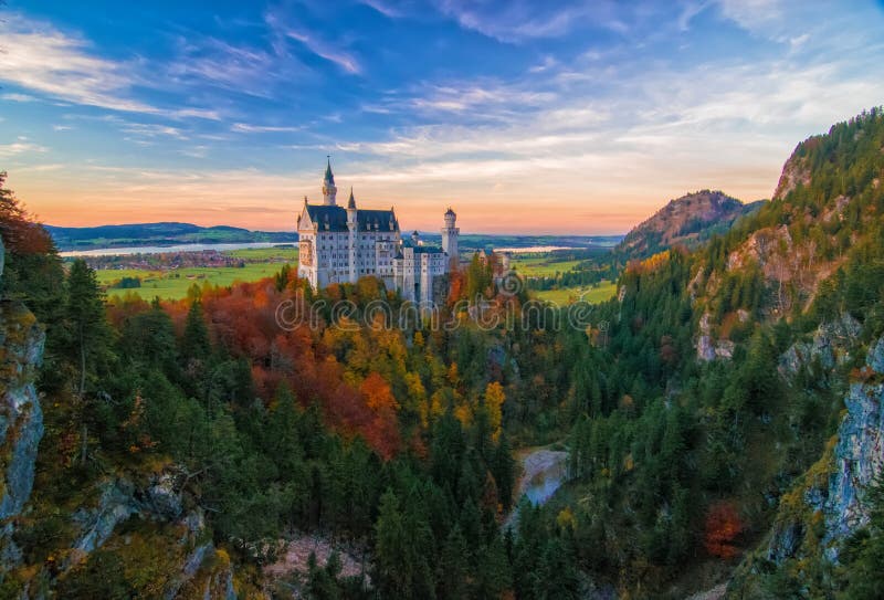 Amazing view on Neuschwanstein Castle at autumn evening, Bavaria, Germany stock photo Amazing view on Neuschwanstein Castle at autumn evening, Bavaria, Germany stock photo