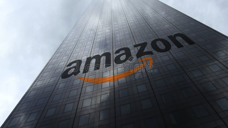 amazon com logo na drapacz chmur fasadzie odbija chmury Redakcyjny 3D rendering obraz stock amazon com logo na drapacz chmur fasadzie odbija chmury Redakcyjny 3D rendering obraz stock