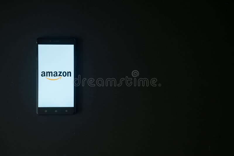Amazon Logo on Smartphone Screen on Black Background. Editorial Stock Image Image of display