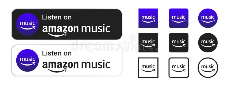 Amazon Music Amazon Music Logo App And Badge Set Listen On Amazon Music Ui Icons Popular Set Of Logo Amazon In Different Editorial Stock Image Illustration Of Minimum Network