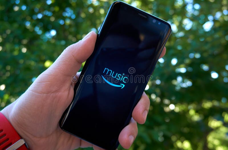 Amazon Prime Music mobile app on Samsung s8. stock photography