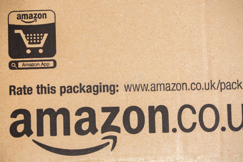 Amazon Prime Parcel Package. Closeup on Icon Editorial Photo