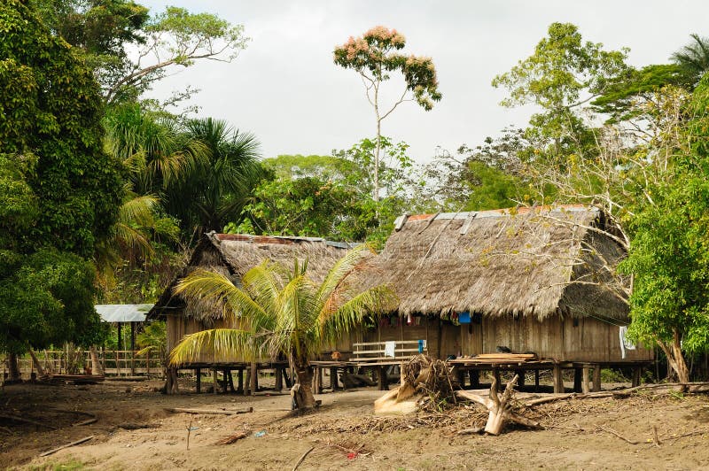 Peru, Peruvian Amazonas landscape. The photo present typical indian tribes settlement in the Amazon. Peru, Peruvian Amazonas landscape. The photo present typical indian tribes settlement in the Amazon