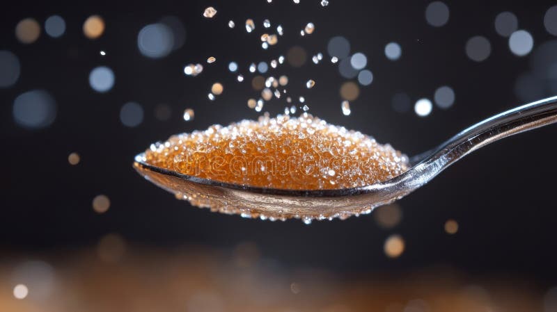Amber brown sugar crystals on a spoon ilustração royalty free