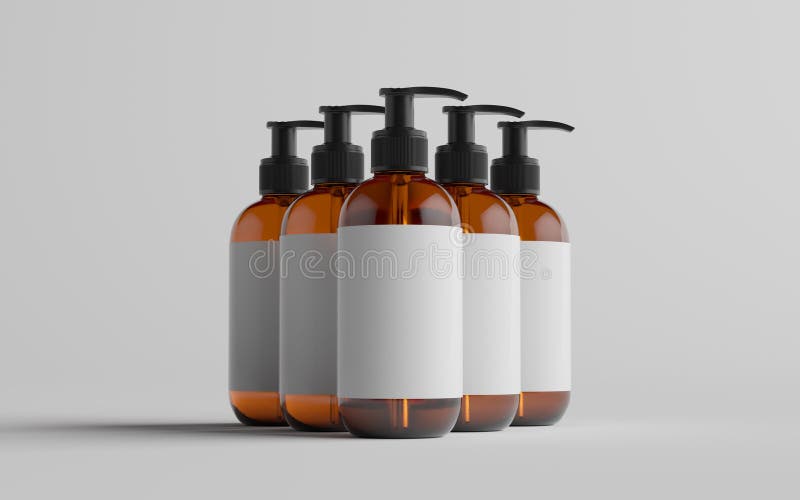 Amber Glass Bottle Mock-Up - Liquid Soap, Shampoo Dispenser - Multiple Bottles. Blank Label Stock Illustration - Illustration of cosmetic, 184877079