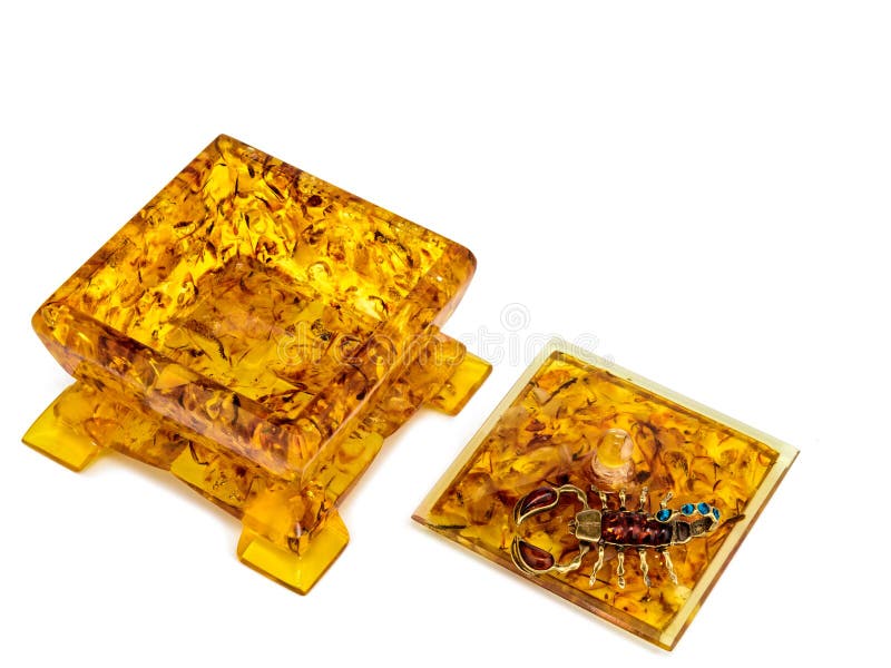 Amber Jewelry Box for Storing Small Items and Accessories Stock Photo