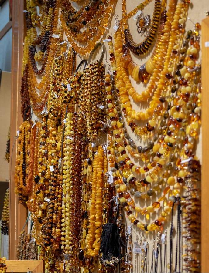 Amber necklaces and beads for sale at cracow christmas market