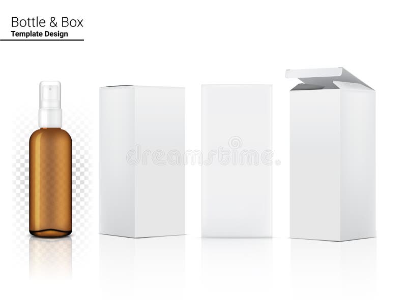 Download Amber Spray Bottle Transparent Mock Up Realistic Cosmetic And Box For Skincare Product Or Medicine On White Background Stock Vector Illustration Of Luxury Medical 174573124