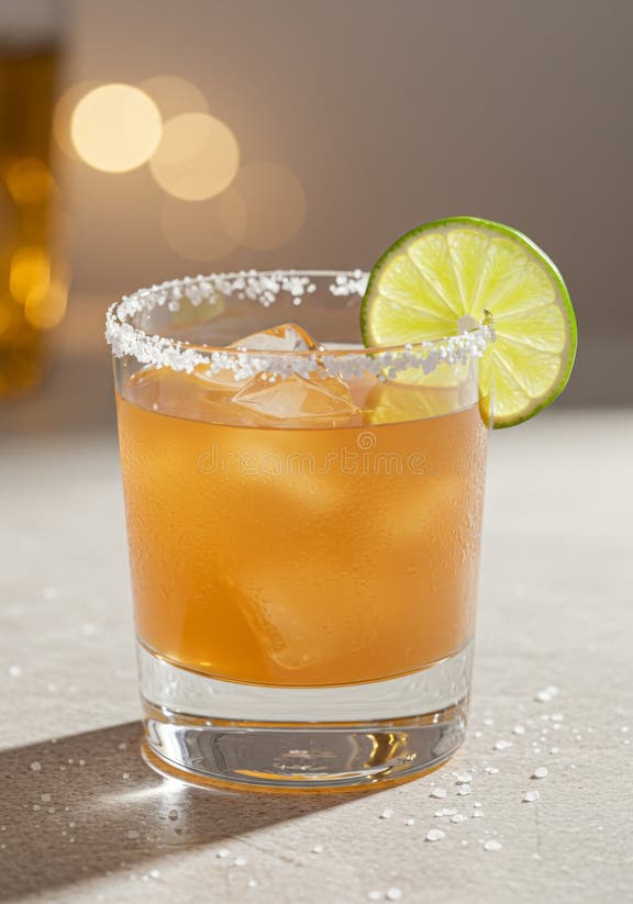 Amber Tequila Cocktail with Lime and Salt Rim Stock Illustration ...
