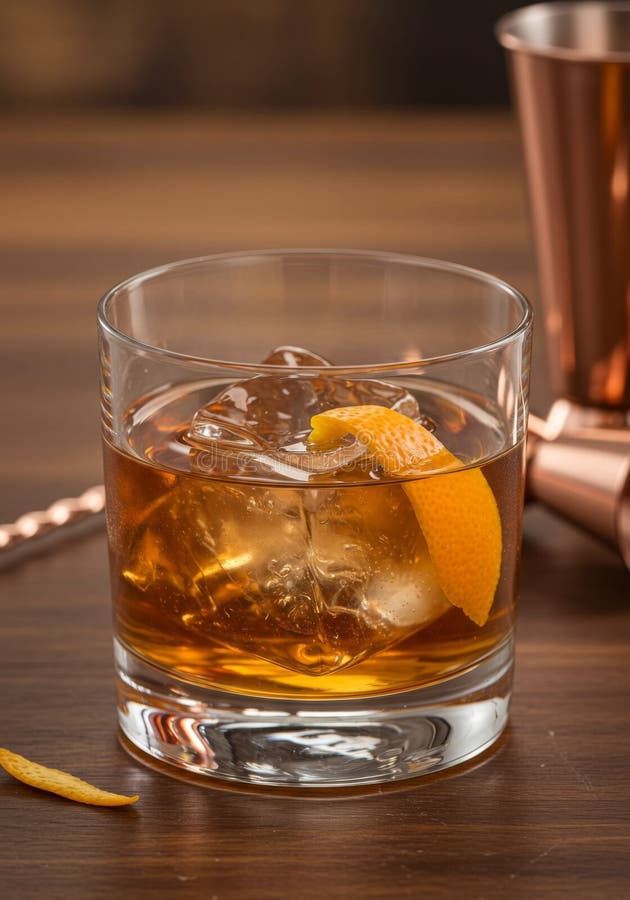 Amber Whiskey Cocktail with Orange Peel Garnish Stock Illustration ...