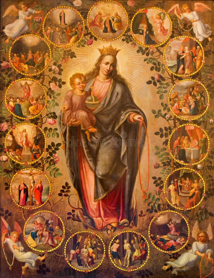 Amberes - Madonna del rosario. Pintura a partir. del centavo el 19. en el pasillo lateral de la iglesia del St. Pauls (Paulskerk) imagenes de archivo Amberes - Madonna del rosario. Pintura a partir. del centavo el 19. en el pasillo lateral de la iglesia del St. Pauls (Paulskerk) imagenes de archivo