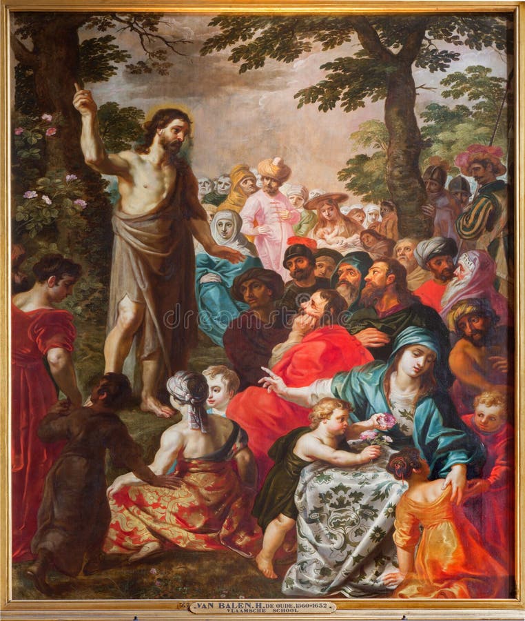 Amberes - sermón de San Juan Bautista de Van Balen H. de Oude (1560-1632) en la catedral de nuestra señora foto de archivo Amberes - sermón de San Juan Bautista de Van Balen H. de Oude (1560-1632) en la catedral de nuestra señora foto de archivo