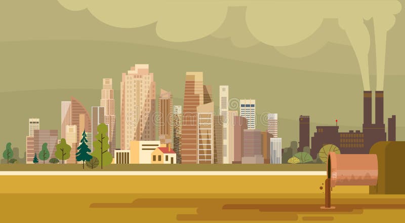 Ambiente contaminado sucio de las aguas residuales del tubo de la planta de la ciudad de la contaminación de la naturaleza stock de ilustración Ambiente contaminado sucio de las aguas residuales del tubo de la planta de la ciudad de la contaminación de la naturaleza stock de ilustración