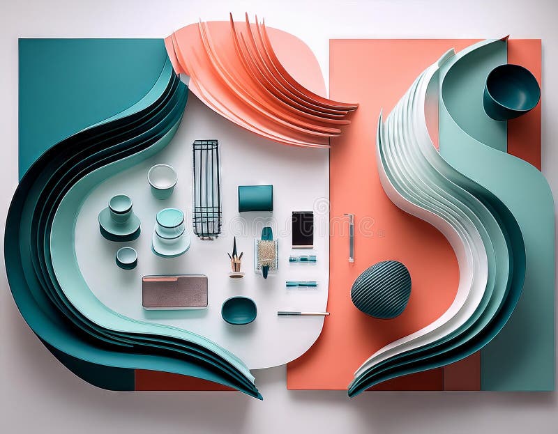 Ambiente di lavoro moderno con caffettiera per computer e decorazioni su tavolo 3d rendering illustrazione vettoriale