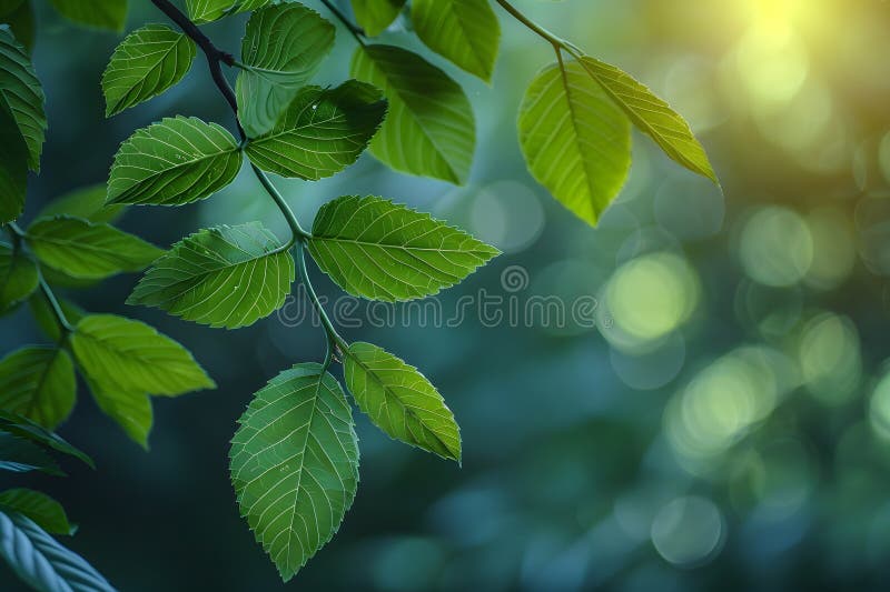 Ambiente tranquillo con foglie verdi illuminate dal sole per l'aria generativa con decore sereno fotografie stock libere da diritti