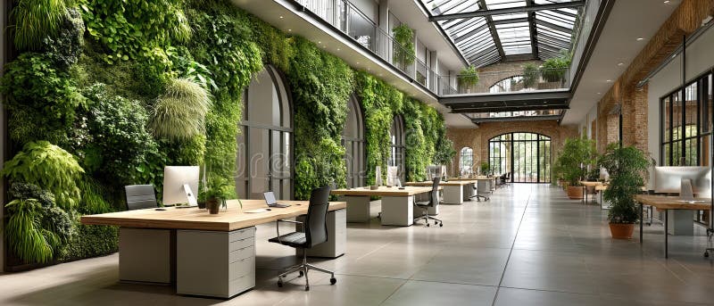 Ambienti moderni con giardino verticale interno e luce naturale illustrazione di stock