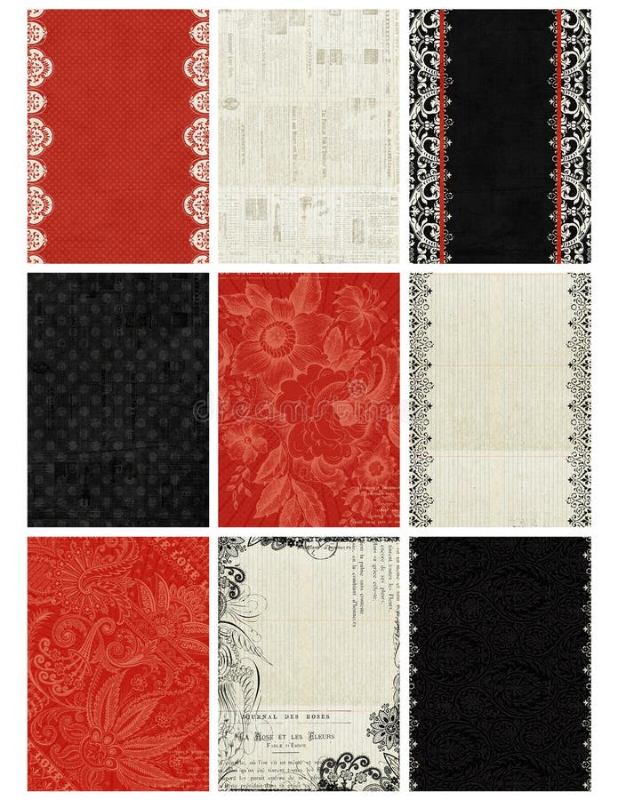 Set of nine black, white and red artist trading card backgrounds, each sized at 2.5x3.5 inches. Set of nine black, white and red artist trading card backgrounds, each sized at 2.5x3.5 inches.