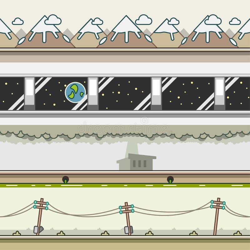 Ambiti di provenienza di parallasse per l'insieme 7 dei video giochi illustrazione vettoriale Ambiti di provenienza di parallasse per l'insieme 7 dei video giochi illustrazione vettoriale