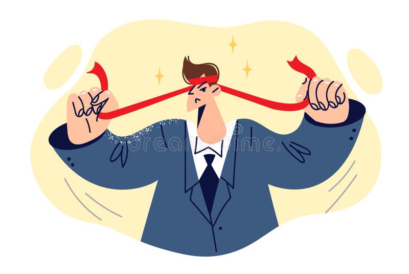 Ambitny biznesmen łączy czerwoną bandaż w głowie, demonstrując gotowość do rozwiązania problemów ilustracja wektor