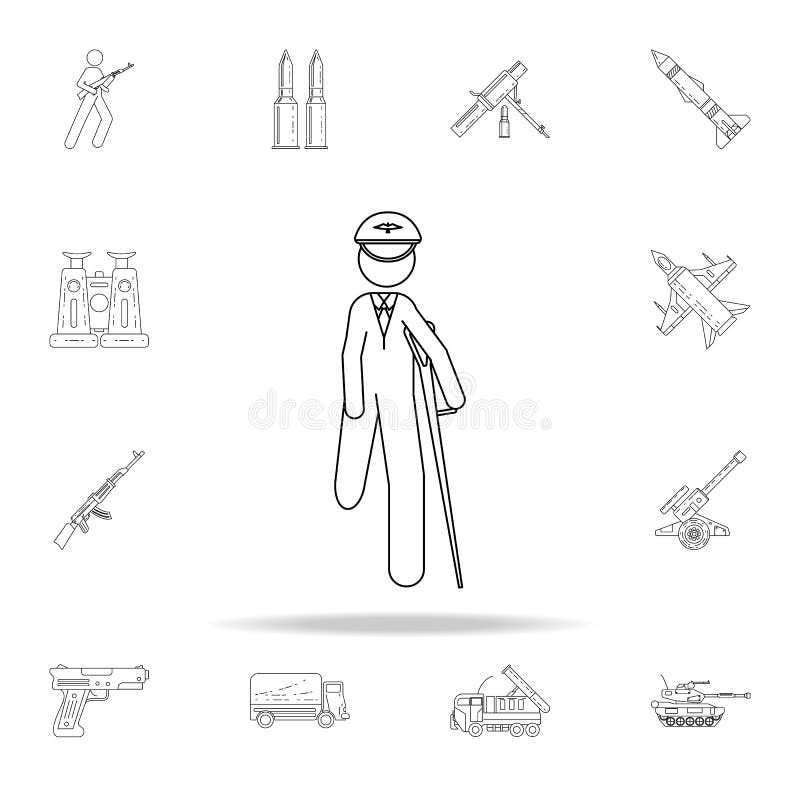 ambtenaar met een gewond beenpictogram Voor Web wordt geplaatst dat en het mobiele algemene begrip van legerpictogrammen stock illustratie ambtenaar met een gewond beenpictogram Voor Web wordt geplaatst dat en het mobiele algemene begrip van legerpictogrammen stock illustratie
