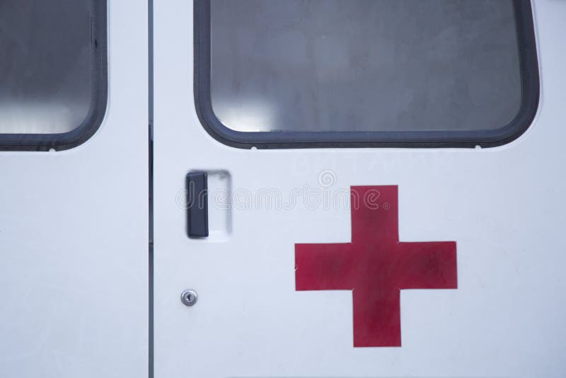 Ambulance car. White ambulance, rear view royalty free stock photography