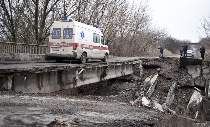 Ambulance crossing the bridge