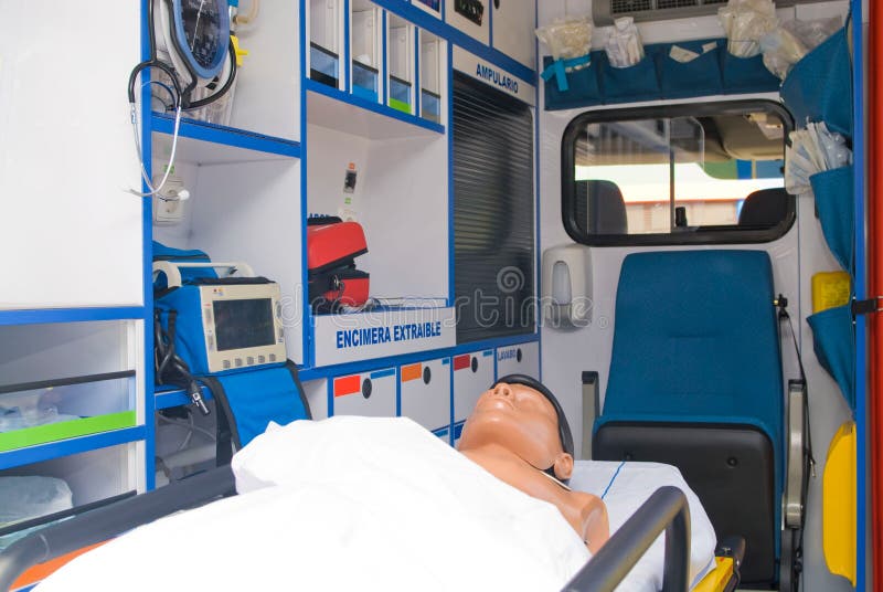 Ambulance Perfectly Equipped with Emergency Equipment and Dummy for