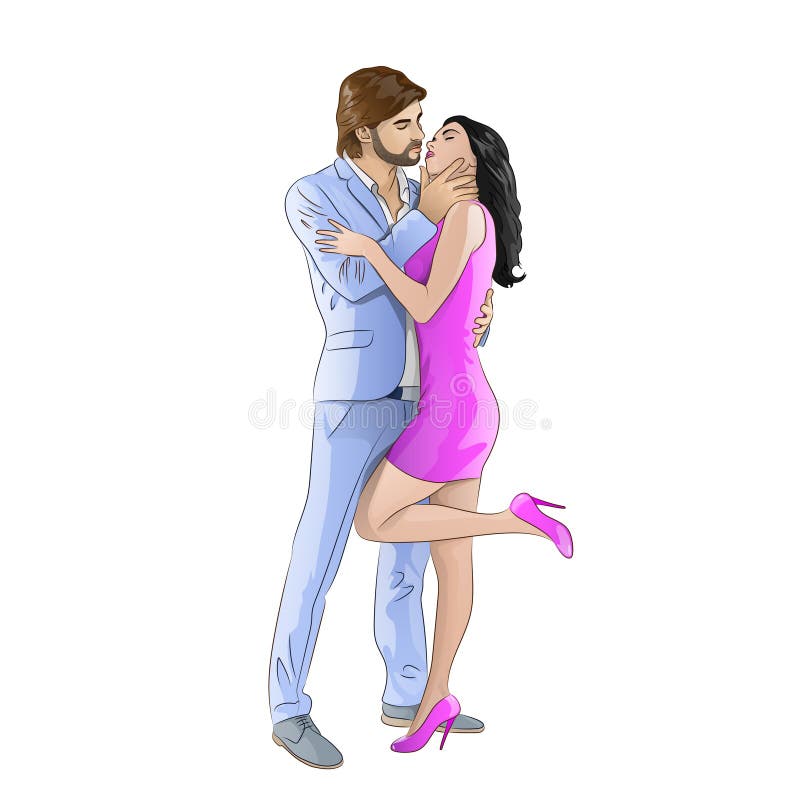 Ame la fecha que se besa romántica de los pares, hombres de la moda ilustración del vector Ame la fecha que se besa romántica de los pares, hombres de la moda ilustración del vector