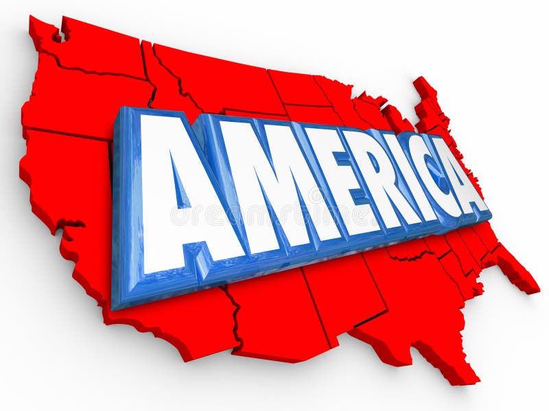 America 3d Word United States Map USA Red White Blue Background