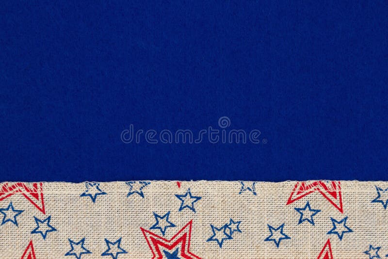 American background with retro USA stars and stripes burlap ribbon on blue