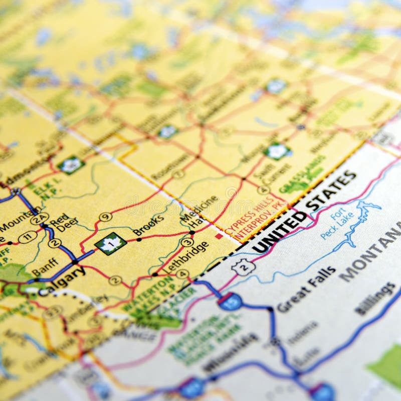 American and Canadian Border Map Stock Photo - Image of north