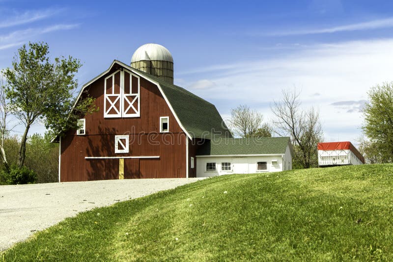 American country farm with silo stock photo