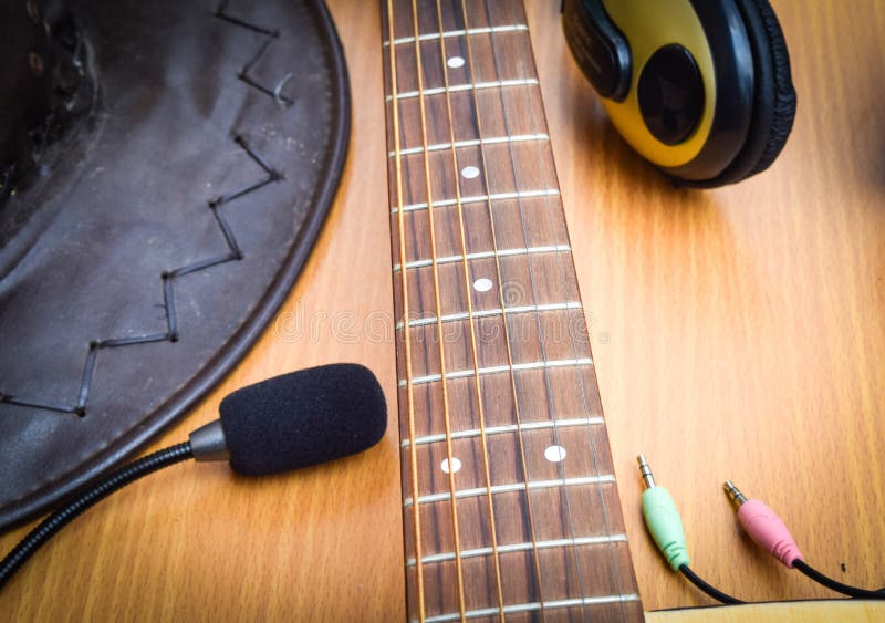 American Country Music Background With Guitar And Cowboy American Country Music Background With Guitar And Cowboy