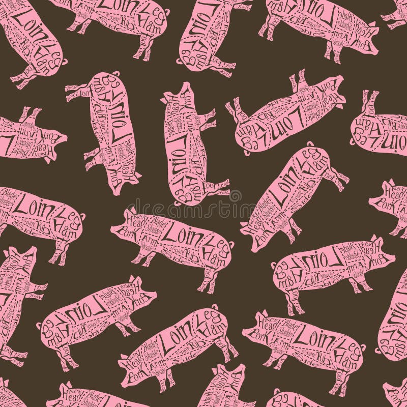 American cuts of pork seamless pattern royalty free illustration