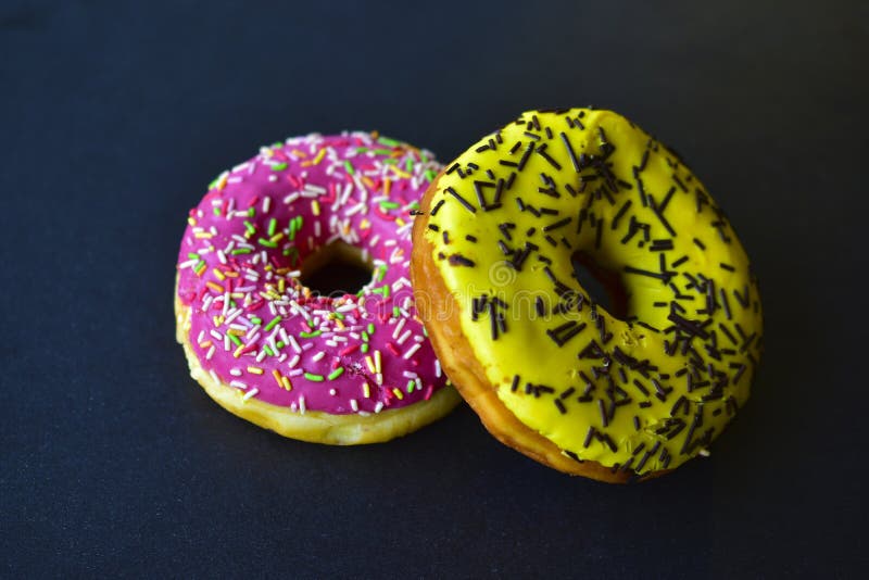 American Delicious Donuts on a Black Background Stock Photo Image of