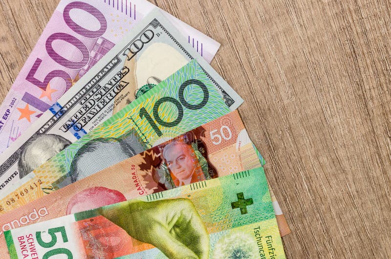 American Canadian Australian Dollar, Euro, Japanese Yen, and Chinese Yuan Banknote Image - Image of bill, franc: 131848145