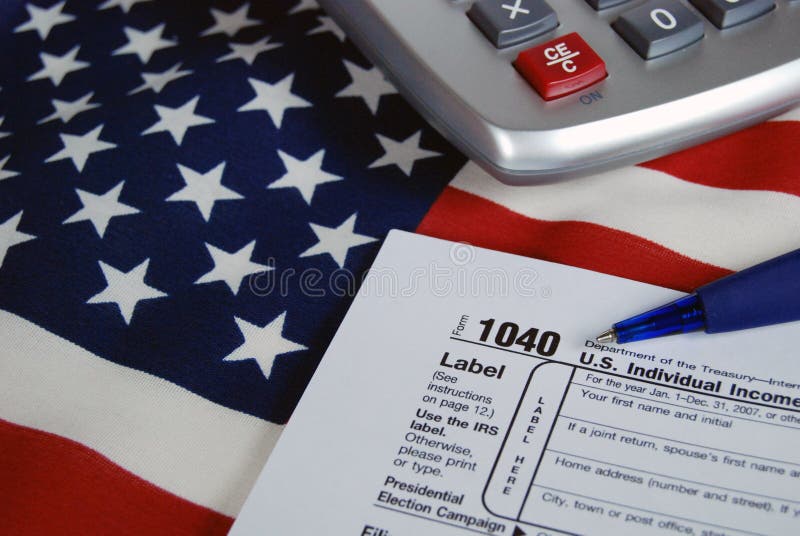 income tax form on American flag